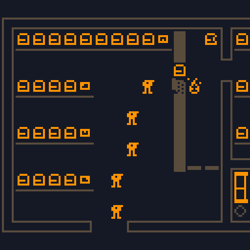 A gloomy storefront with rows and rows of candles. A dancing flame is managing the cash register. Five creatures are waiting in line. Behind the counter, there is a small amount of the back room visible, with more shelves and a couch visible.