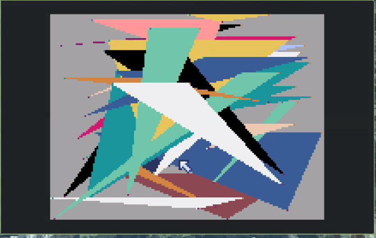 A smattering of low-resolution triangles overlap one another. They are varied in color and dimensions, but all have one side that is horizontal on top.