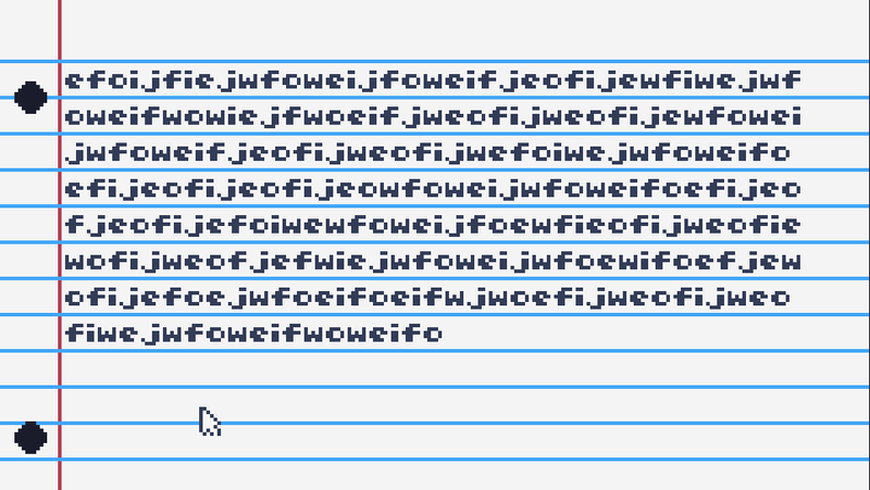 Pixelated graph paper with keymashing covering most of the page. There are no spaces between the letters.